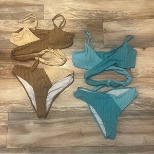 Bundle Of 2 SHEIN Bikini Swimsuits Size Large Wrap Around Tie High Waisted EUC